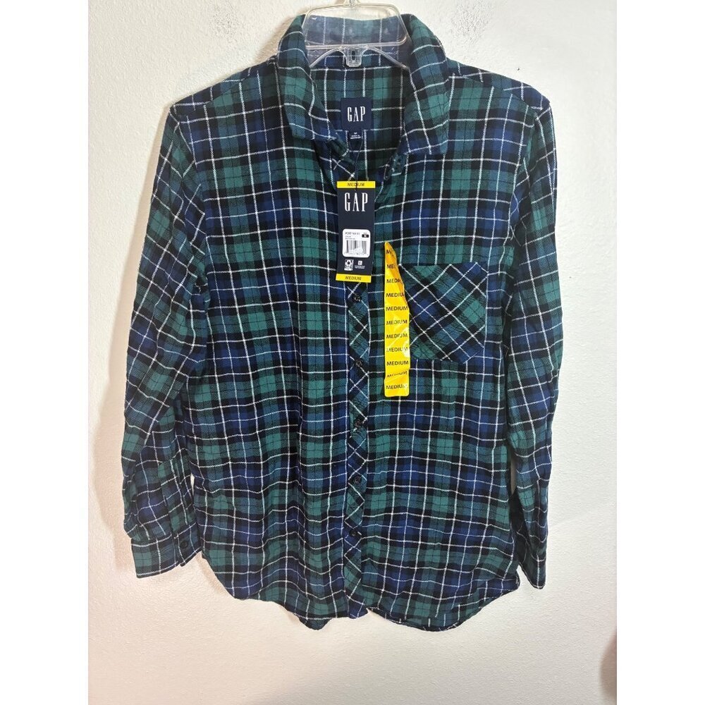NWT Gap Flannel Plaid Button Up Shirt Grunge Retro Y2K Fall Women's Size Medium